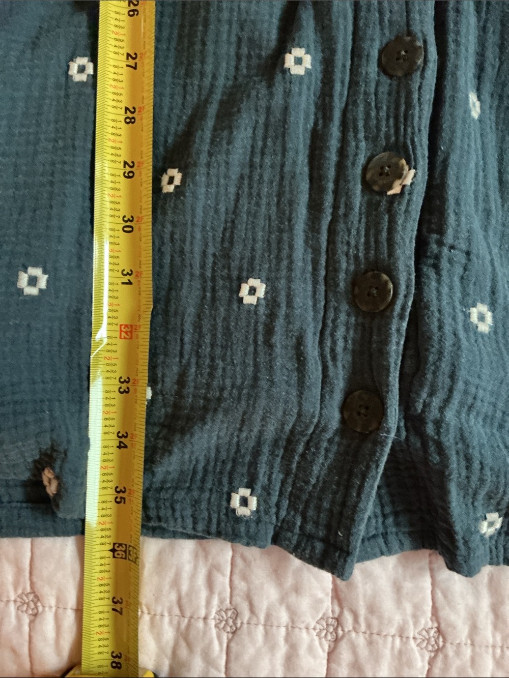 Madewell Navy Blue Textured Top with White Embroidered Motifs - Picture 5 of 6